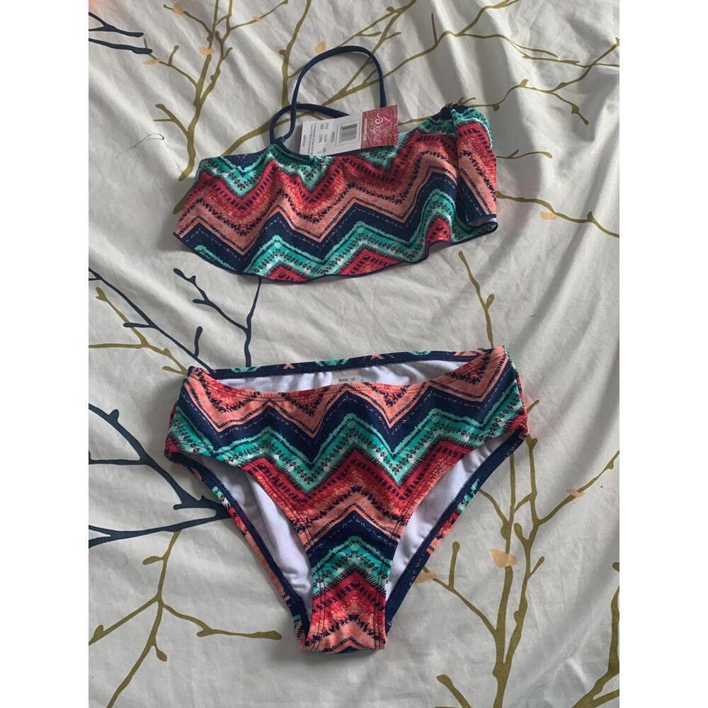 Kanusurf 2 piece size 12 Bikini Set: Green, orange blue and red printed​​
